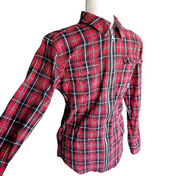 Plaid Shirt Pink + Dolphin MEDIEVAL PLAID ZIPUP Red Small partial sleeve zippers - Picture 2 of 14